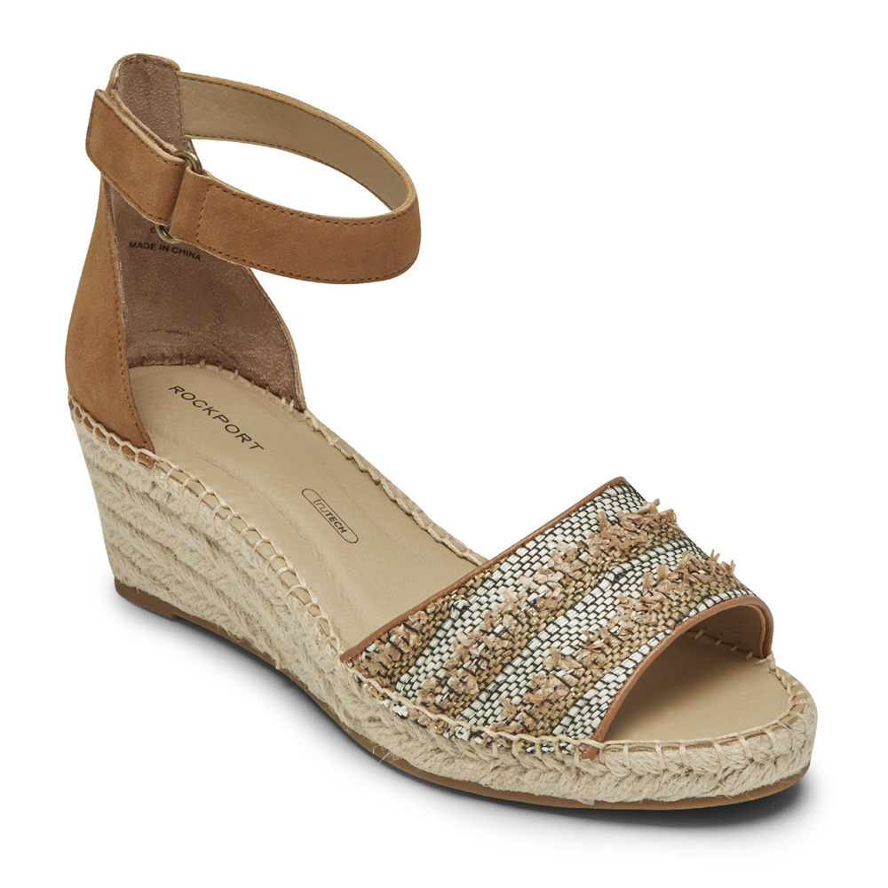 Rockport Singapore Womens Sandals - Marah Woven Ankle Strap Khaki - DG6972105